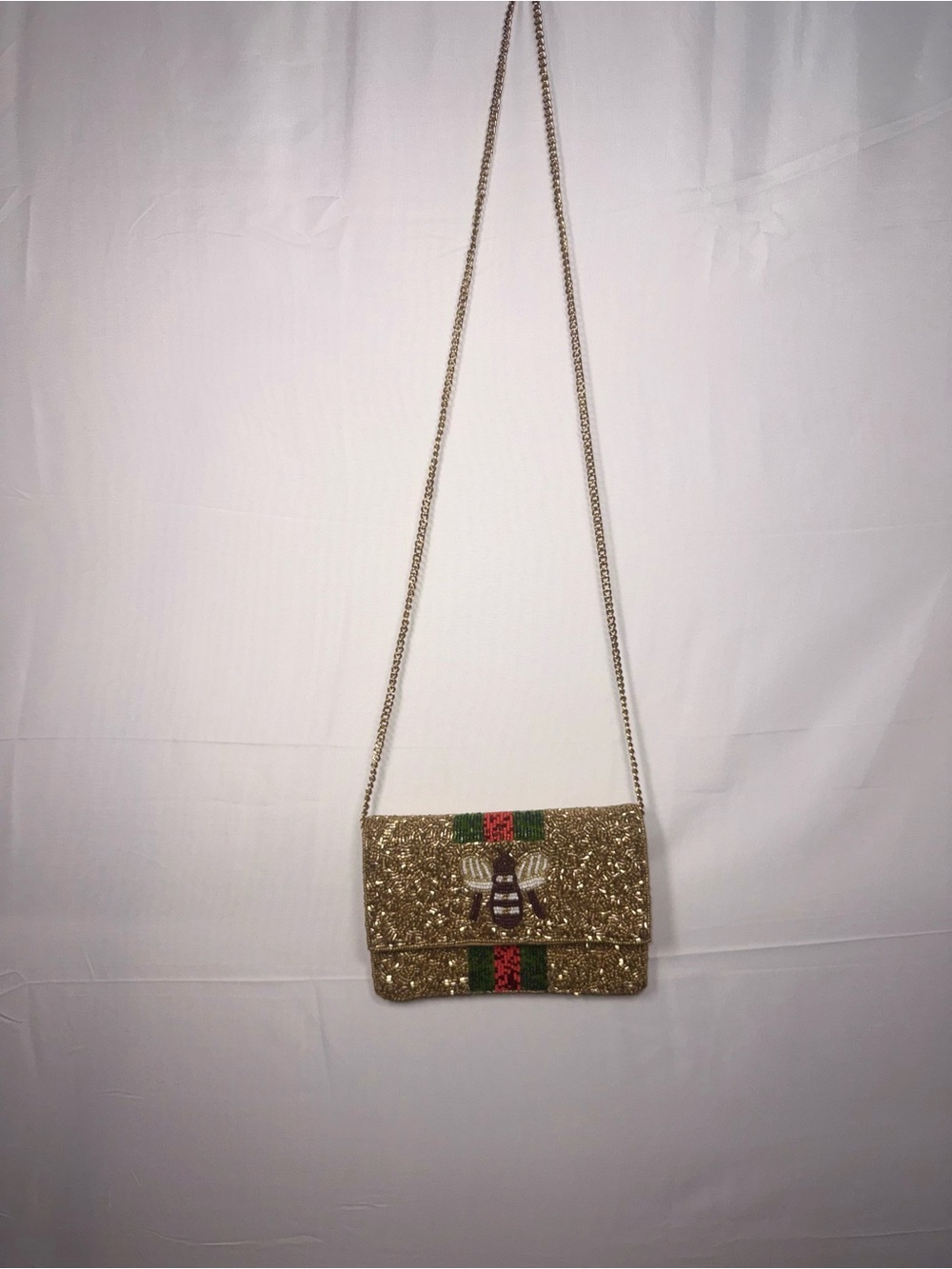 Boutique Women Beaded Gold/Red/Green Bee Design Cross Body Purse NWOT - Picture 14 of 15